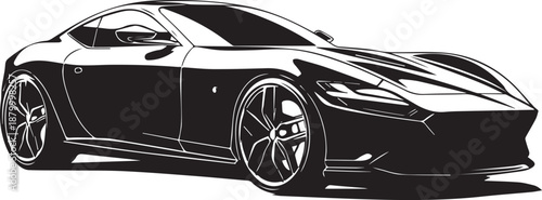 Sleek Black and White Sports Car Vector Illustration