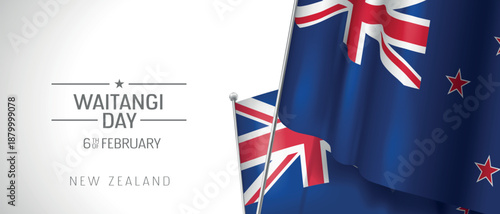New Zealand happy Waitangi day greeting card, banner vector illustration