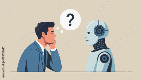 Human contemplating artificial intelligence and future technology advancements, pondering decisions in a modern world