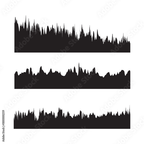 Abstract black silhouettes featuring diverse natural and urban landscape contours