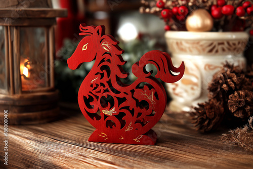 Red Horse Ornament with Lantern Cozy Oriental Interior