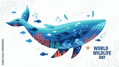World Wildlife Day Blue Whale Illustration.