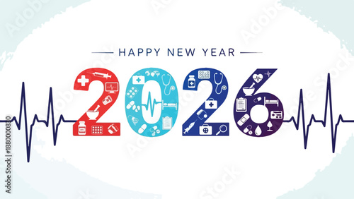 Happy New Year 2026 Medical Healthcare Themed Banner