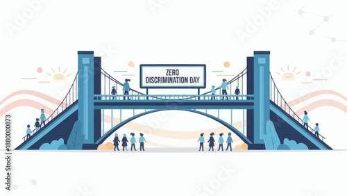Zero Discrimination Day Celebration on Bridge with Diverse People.