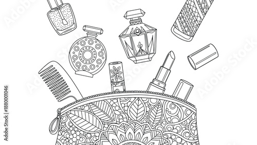 Cosmetic Essentials Flat Lay Featuring Lipstick Nail Polish Perfume and Makeup Tools