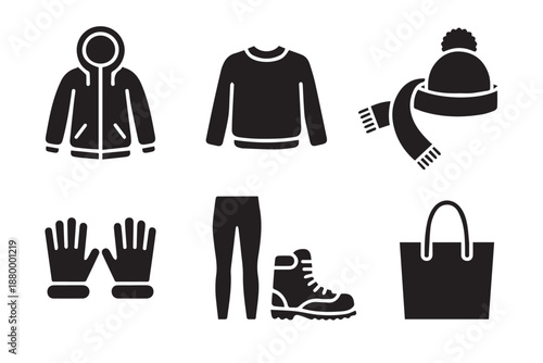 winter outerwear icons jacket hat scarf gloves boots tote set