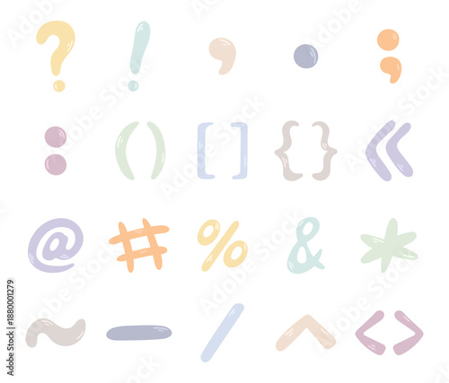 Spelling punctuation set in scandinavian style featuring question exclamation comma period semicolon colon brackets braces quotation marks signs typography language