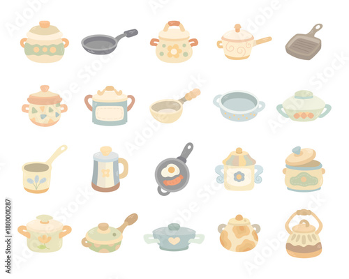 Kitchen cookware set in scandinavian style featuring pots grill pan saucepan storage ceramic metal utensils households for everyday home cooking