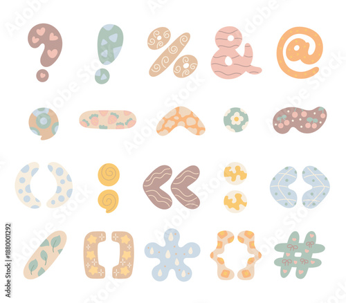 Spelling punctuation set in scandinavian style featuring question exclamation comma period semicolon colon brackets braces quotation marks signs typography language