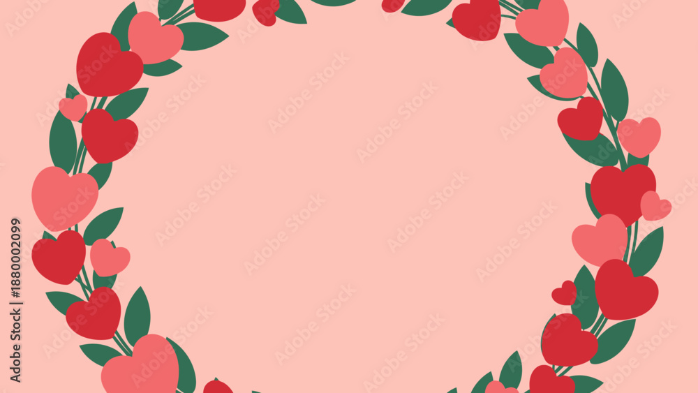 Obraz premium Decorative Valentine's Day Heart Frame with Pink Background and Floral Wreath