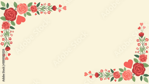 Elegant floral heart corner borders with roses and hearts for romantic design