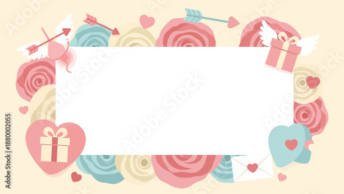 romantic valentine's day card with roses hearts and gift boxes illustration