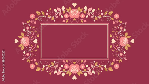 Elegant floral frame with roses and intricate swirling vine details perfect