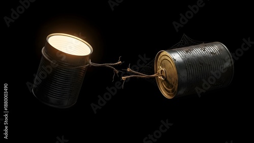 Broken communication and loneliness concept with tin can telephone