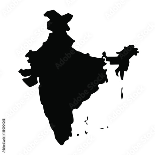 Black and white of India's map silhouette