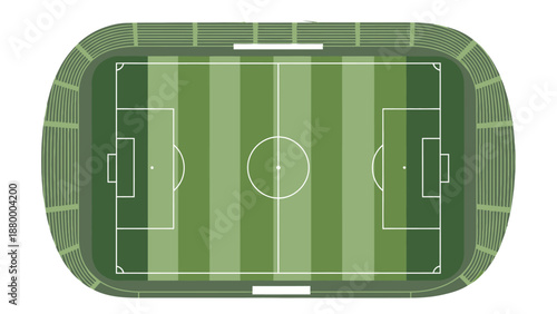 Top view of a soccer field with green grass and white markings.