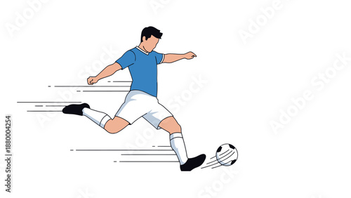 Dynamic illustration of a soccer player kicking a ball.