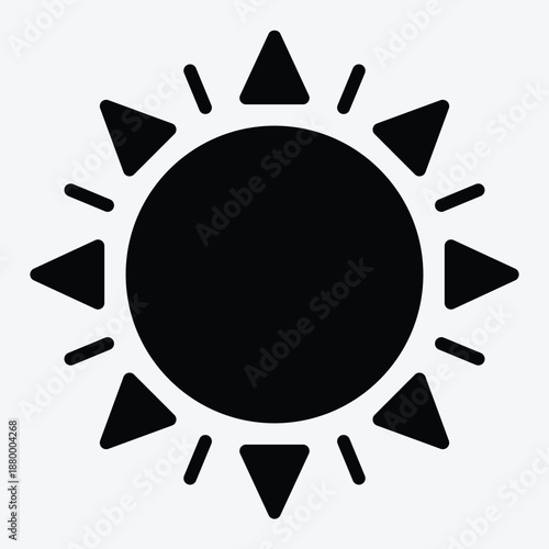 Solid sun icon for solar energy, light, heat, and weather.