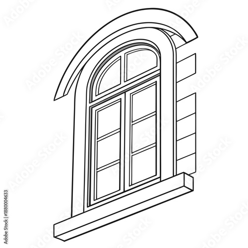 Arched window with panes