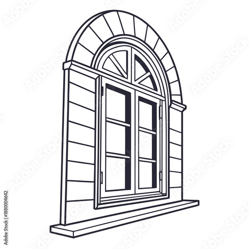 Arched window with panes