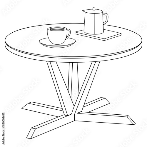 Modern round coffee table with coffee set