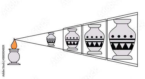 optical perspective diagram demonstrating how distance affects the perceived size showing visual angles vector illustration