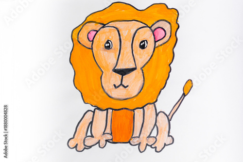 Cheerful cartoon lion with a fluffy mane