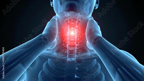 Human throat pain illustration with glowing red discomfort area