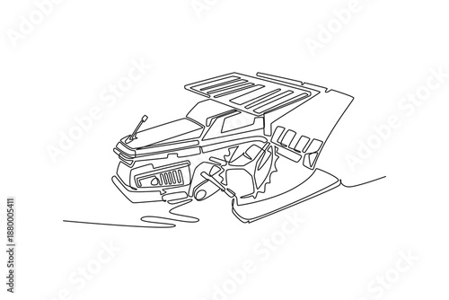 Single continuous line drawing modern industrial combine harvester, capturing agricultural machinery for farming, harvesting, and field work. Dynamic one line draw graphic design vector illustration