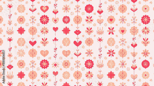 Vector template featuring a beautiful love pattern with a modern flat design style, incorporating simple shapes and bold lines