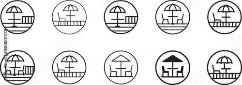 Circle terrace icon outline logo vector set for architecture, building, home, and rooftop design.