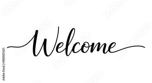 Elegant cursive lettering spells out the word welcome in a striking black design offering a formal greeting silhouette high quality professional