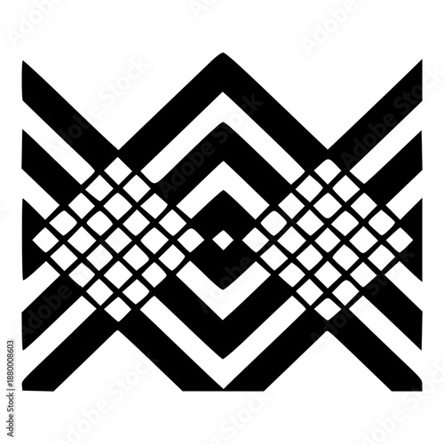 A modern geometric pattern design with intersecting black lines on a white background
