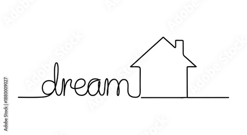 A minimalist artwork depicts the word dream elegantly connected to a simple house outline creating a striking silhouette high quality professional