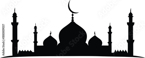 Grand Mosque Silhouette with Wide Base and Massive Central Dome, Islamic Architecture Building Vector Illustration