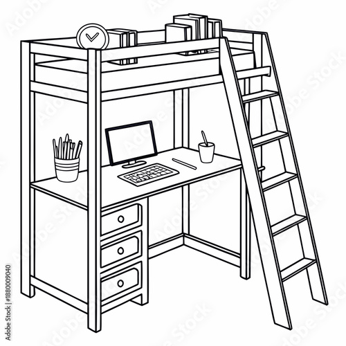 Modern bunk bed with integrated study desk