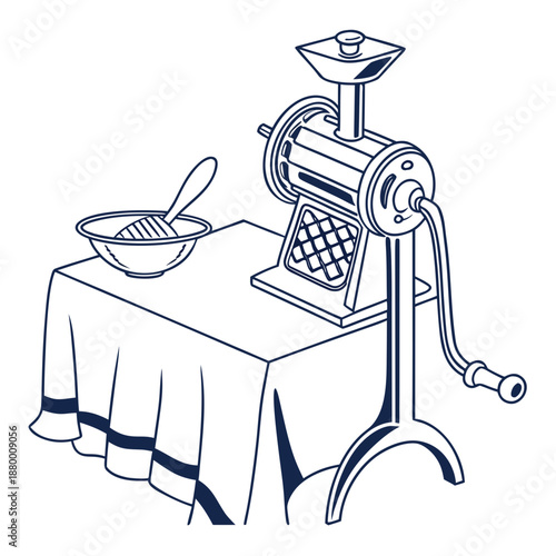 Vintage meat grinder on table