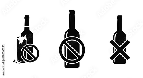A stark depiction of prohibition and restrictions on alcohol consumption represented through bottle images in a dark silhouette high quality professional