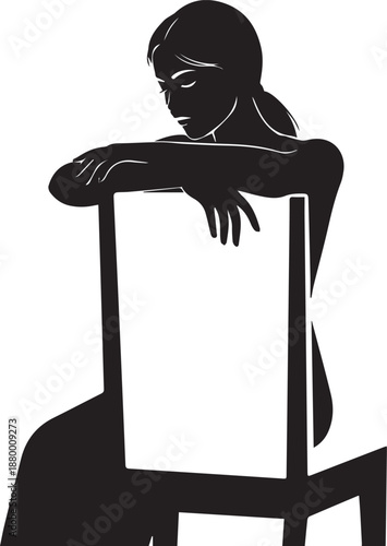 Minimalist Silhouette of a Woman Sitting on a Chair, Contemplative Mood Vector Illustration