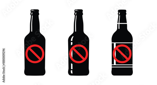 Three dark bottles with prohibition symbols present a striking visual statement emphasizing restriction and denial all in silhouette high quality professional