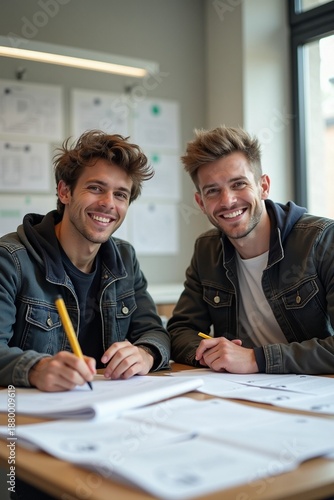 Students or businessman working together