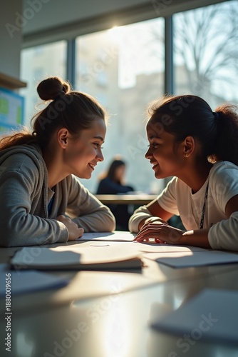 Two students girls face to face