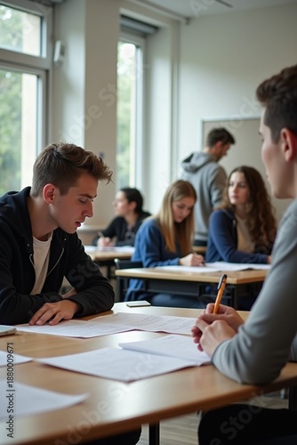 group of students working together in classroom