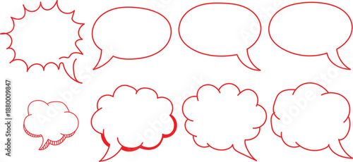 Collection of various outlined comic book style speech bubbles and thought balloons for creative messaging design