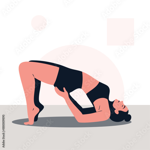 Woman Practicing Bridge Yoga Pose Flat Illustration