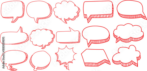 Hand drawn collection of various empty speech bubbles in different shapes and styles for comic books