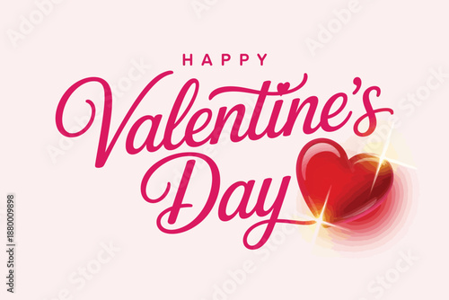 A festive Happy Valentine's Day greeting with a red heart on a pink background