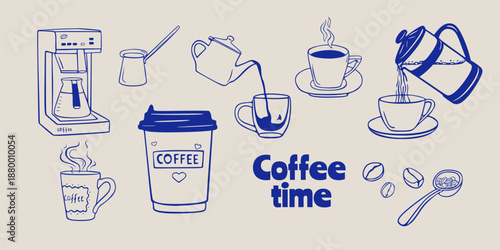 set of coffee line illustrations