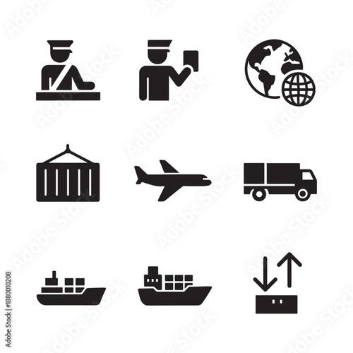 International Shipping and Transport Icons Set