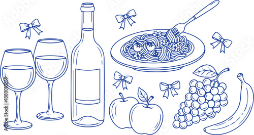 Elegant dining scene with wine and fresh fruits